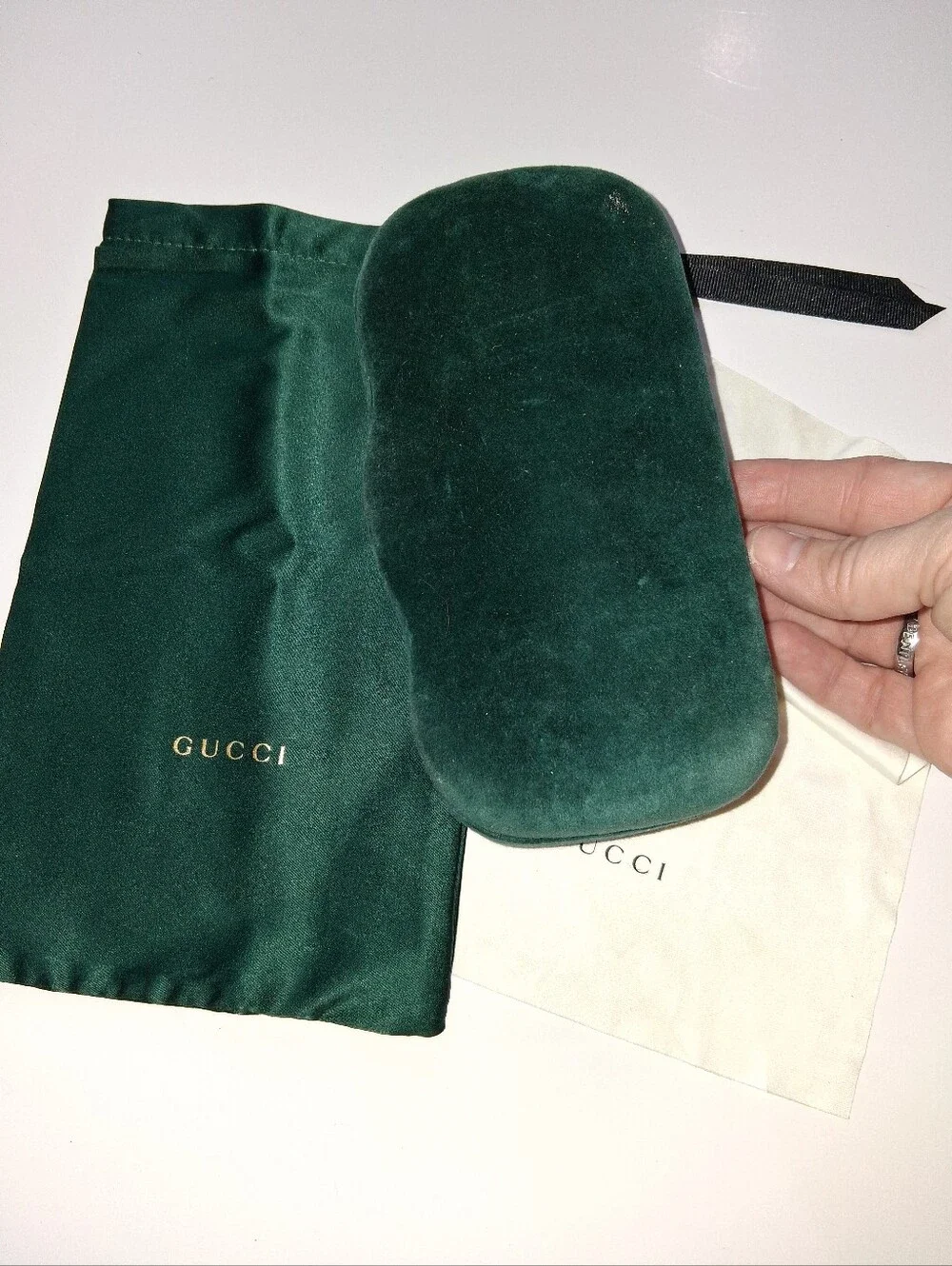 Gucci Green Velvet Eyewear Case with Pink Suede Interior and  Dust Bag